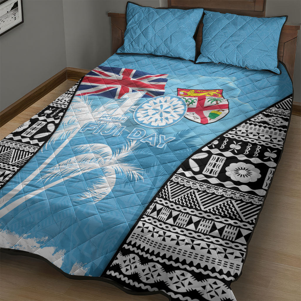Fiji Day 2026 Quilt Bed Set Masi Tapa Pattern With Palm Tree