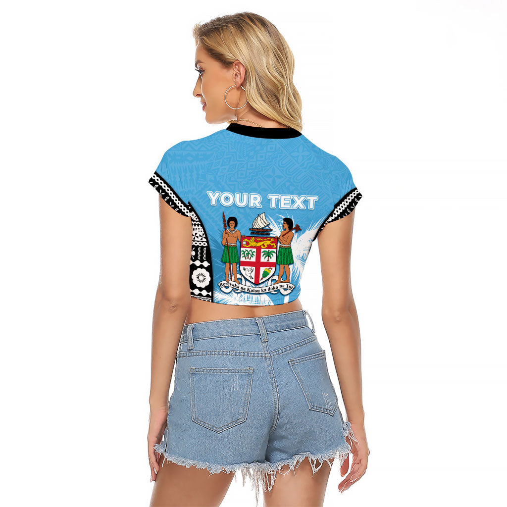 Personalised Fiji Day 2026 Raglan Cropped T Shirt Masi Tapa Pattern With Palm Tree