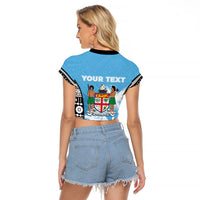 Personalised Fiji Day 2026 Raglan Cropped T Shirt Masi Tapa Pattern With Palm Tree
