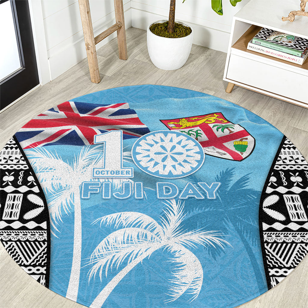 Fiji Day 2026 Round Carpet Masi Tapa Pattern With Palm Tree