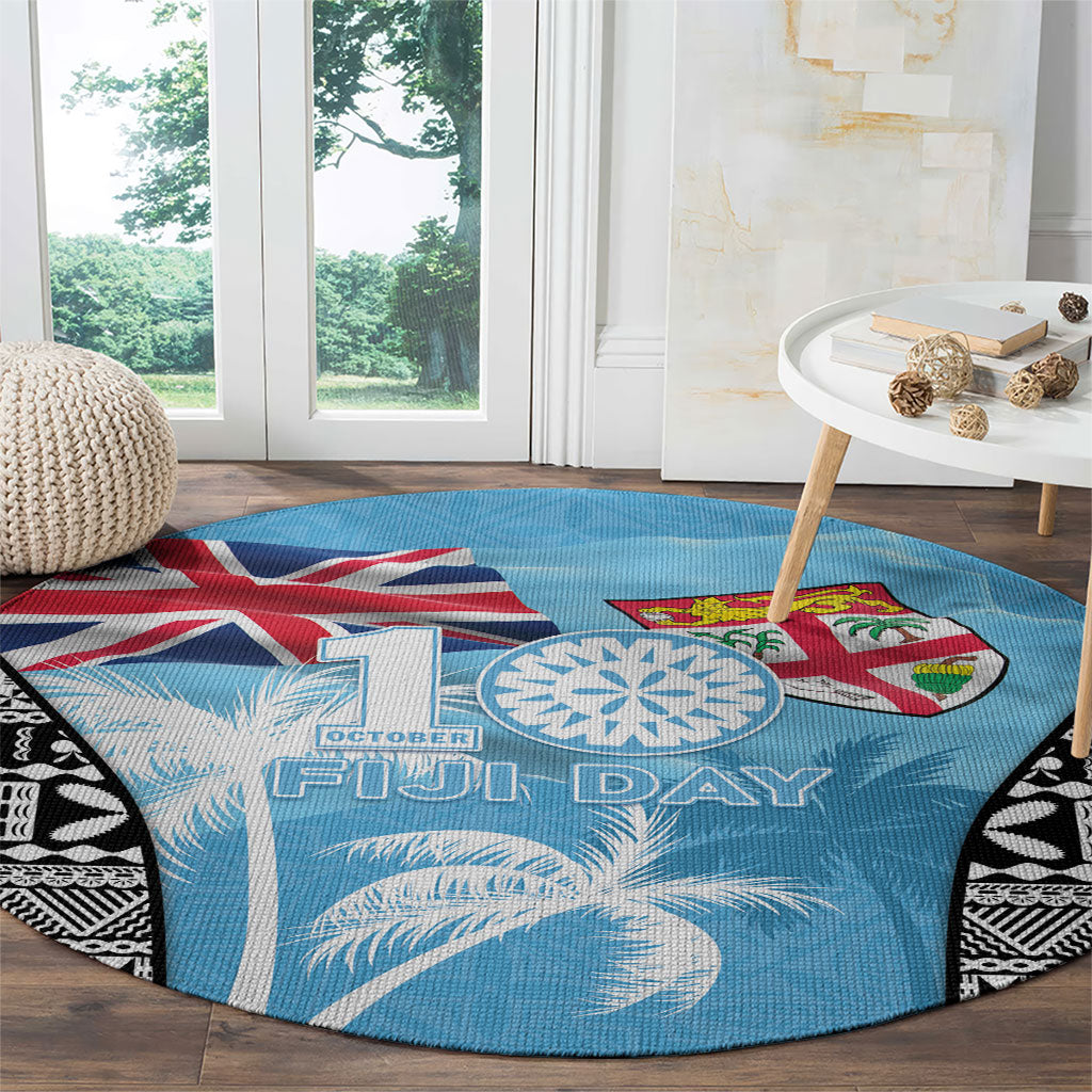 Fiji Day 2026 Round Carpet Masi Tapa Pattern With Palm Tree
