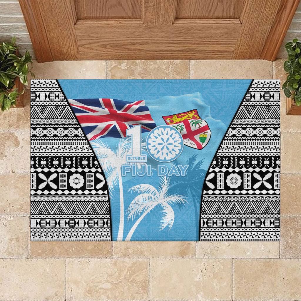 Fiji Day 2026 Rubber Doormat Masi Tapa Pattern With Palm Tree