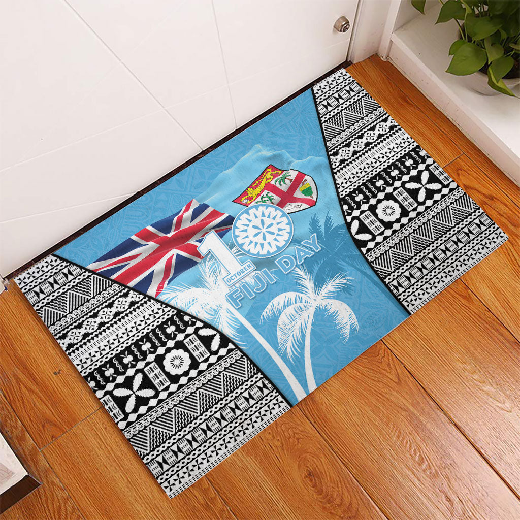 Fiji Day 2026 Rubber Doormat Masi Tapa Pattern With Palm Tree