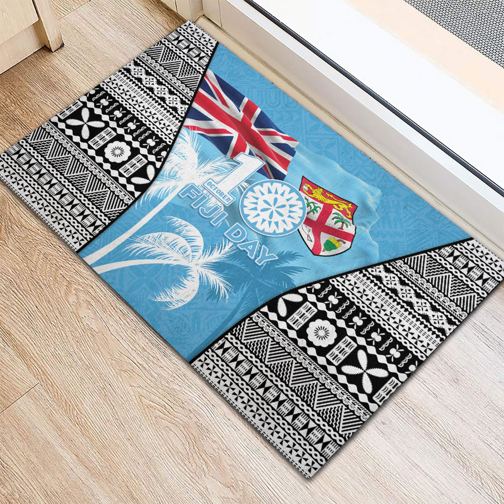 Fiji Day 2026 Rubber Doormat Masi Tapa Pattern With Palm Tree