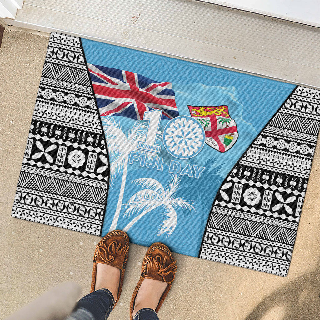 Fiji Day 2026 Rubber Doormat Masi Tapa Pattern With Palm Tree