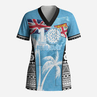 Personalised Fiji Day 2026 Scrub Top Masi Tapa Pattern With Palm Tree