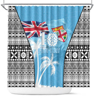 Fiji Day 2026 Shower Curtain Masi Tapa Pattern With Palm Tree