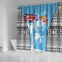Fiji Day 2026 Shower Curtain Masi Tapa Pattern With Palm Tree
