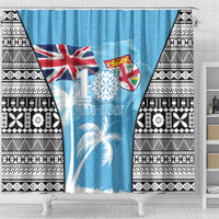 Fiji Day 2026 Shower Curtain Masi Tapa Pattern With Palm Tree