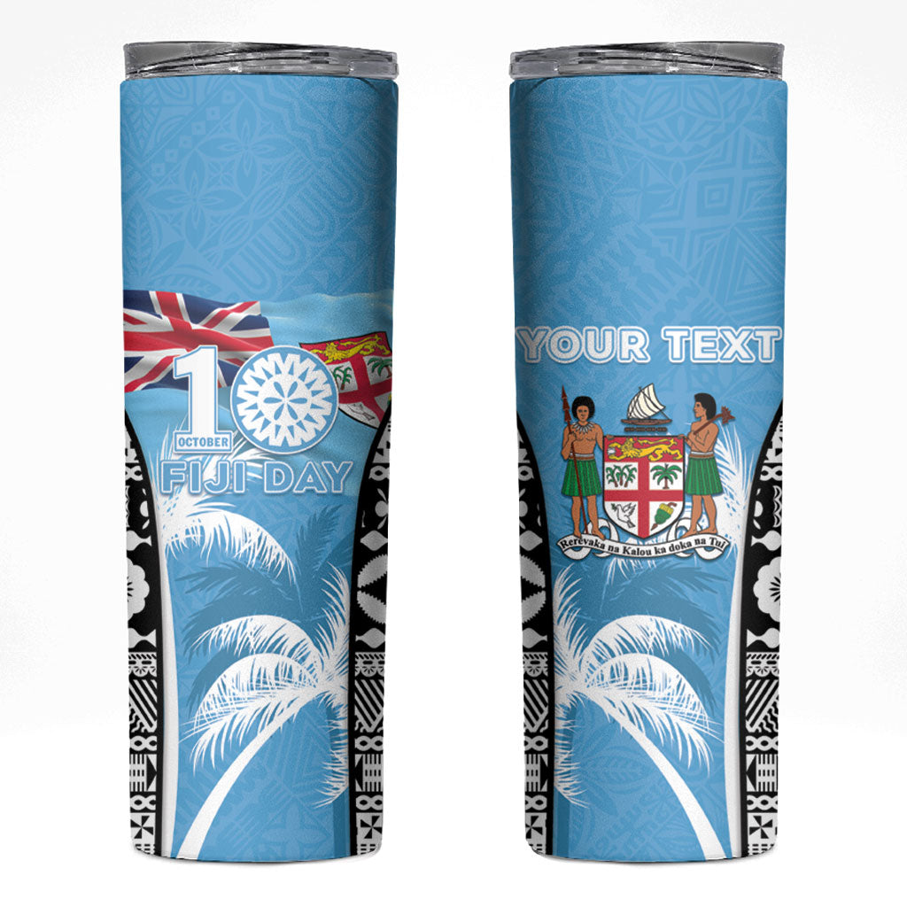 Personalised Fiji Day 2026 Skinny Tumbler Masi Tapa Pattern With Palm Tree