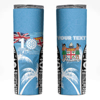 Personalised Fiji Day 2026 Skinny Tumbler Masi Tapa Pattern With Palm Tree