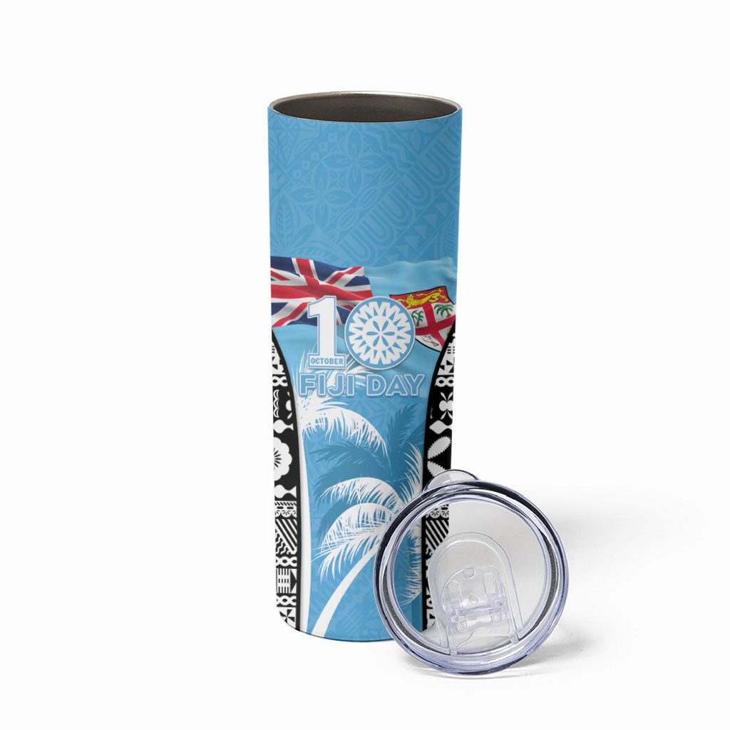 Personalised Fiji Day 2026 Skinny Tumbler Masi Tapa Pattern With Palm Tree