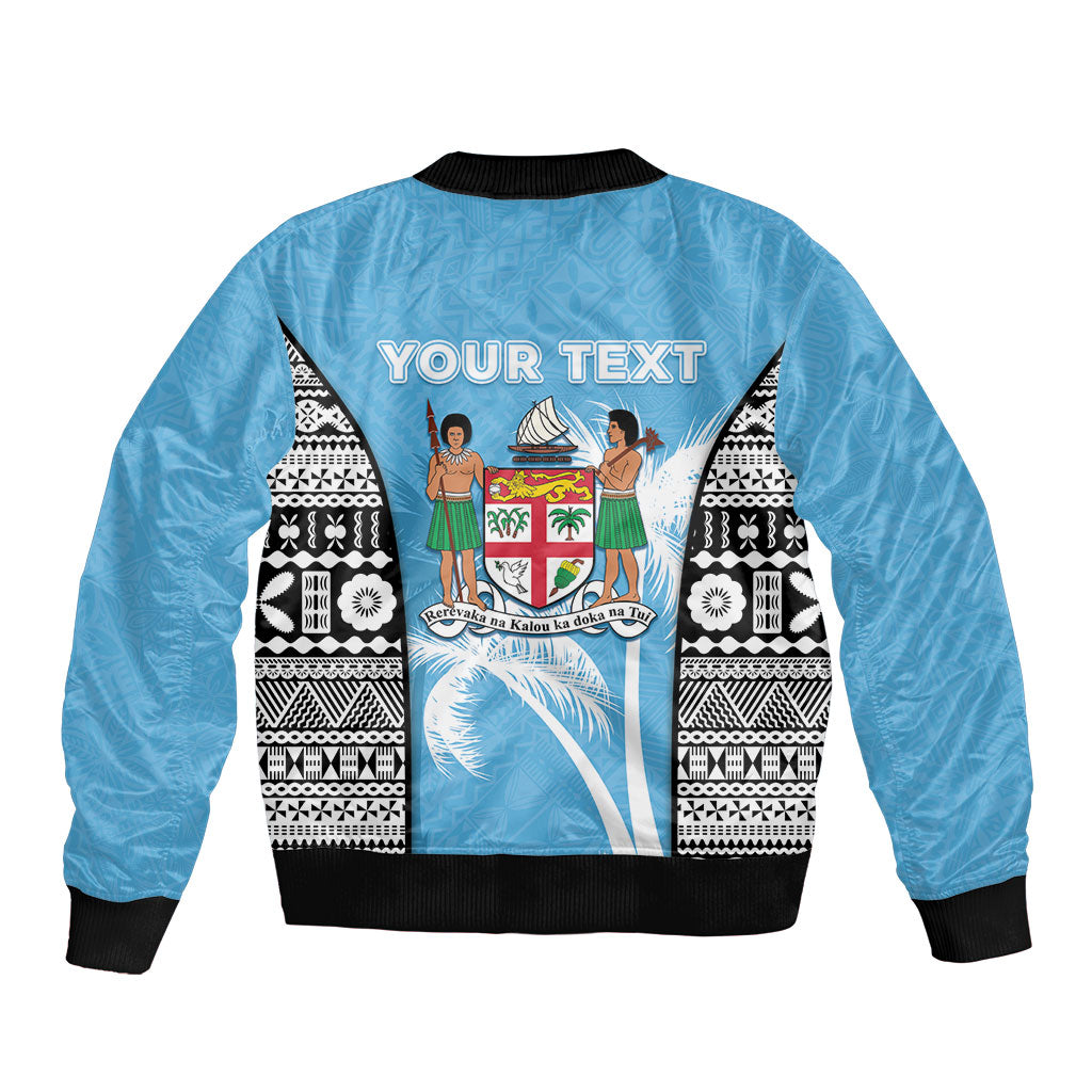 Personalised Fiji Day 2026 Sleeve Zip Bomber Jacket Masi Tapa Pattern With Palm Tree