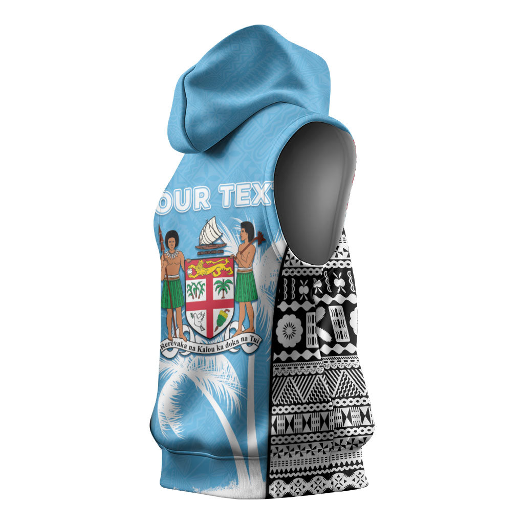 Personalised Fiji Day 2026 Sleeveless Hoodie Masi Tapa Pattern With Palm Tree