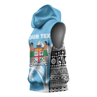 Personalised Fiji Day 2026 Sleeveless Hoodie Masi Tapa Pattern With Palm Tree