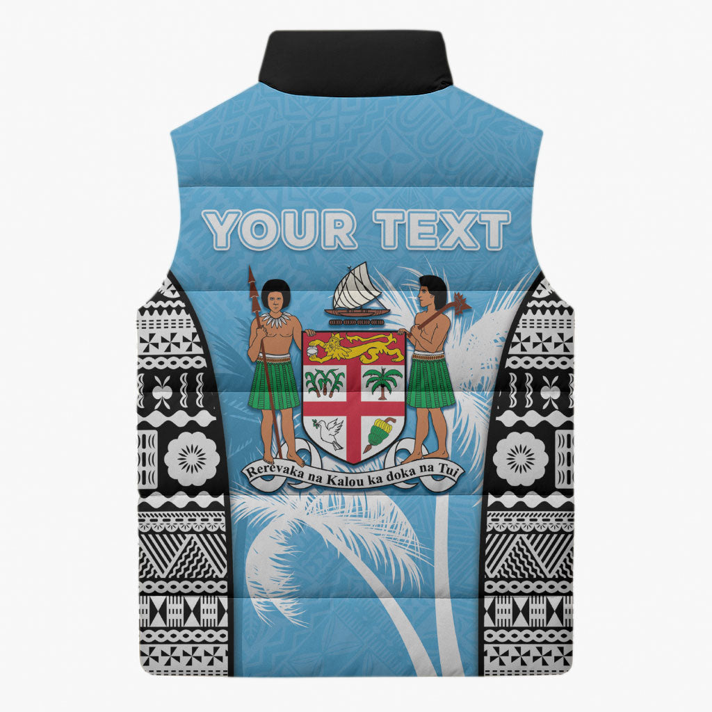 Personalised Fiji Day 2026 Sleeveless Puffer Jacket Masi Tapa Pattern With Palm Tree