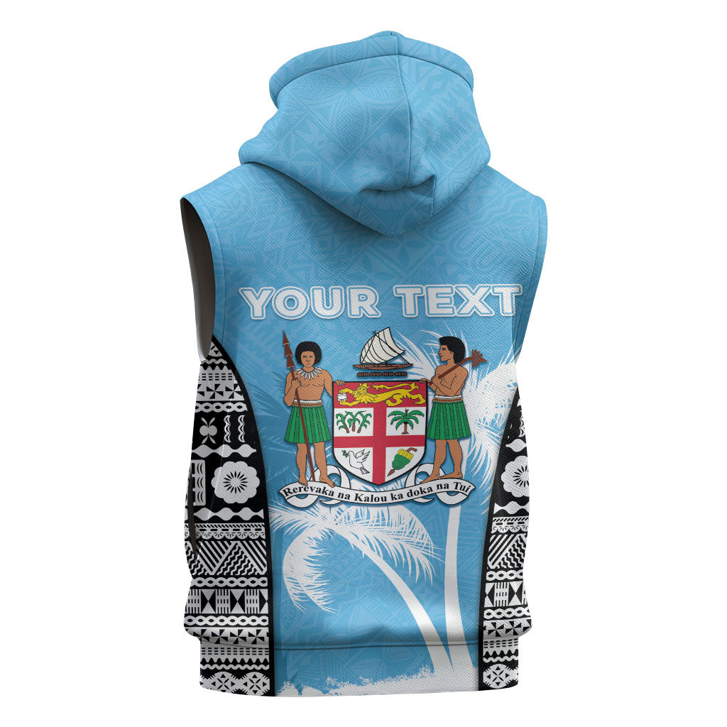 Personalised Fiji Day 2026 Sleeveless Zip Hoodie Masi Tapa Pattern With Palm Tree
