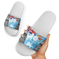 Fiji Day 2026 Slide Sandals Masi Tapa Pattern With Palm Tree