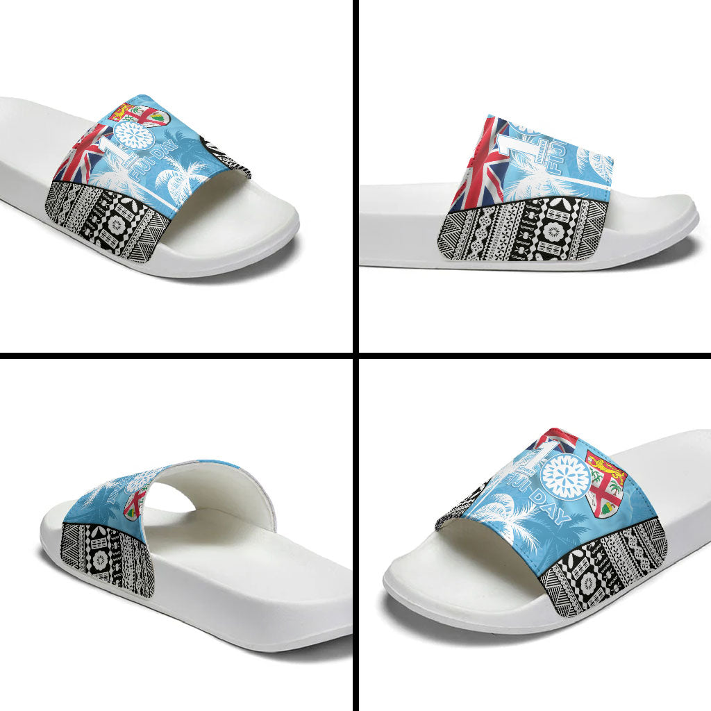 Fiji Day 2026 Slide Sandals Masi Tapa Pattern With Palm Tree