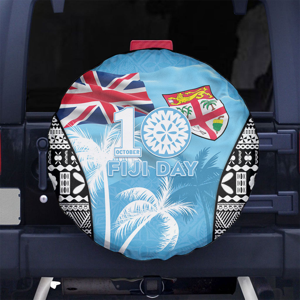Fiji Day 2026 Spare Tire Cover Masi Tapa Pattern With Palm Tree
