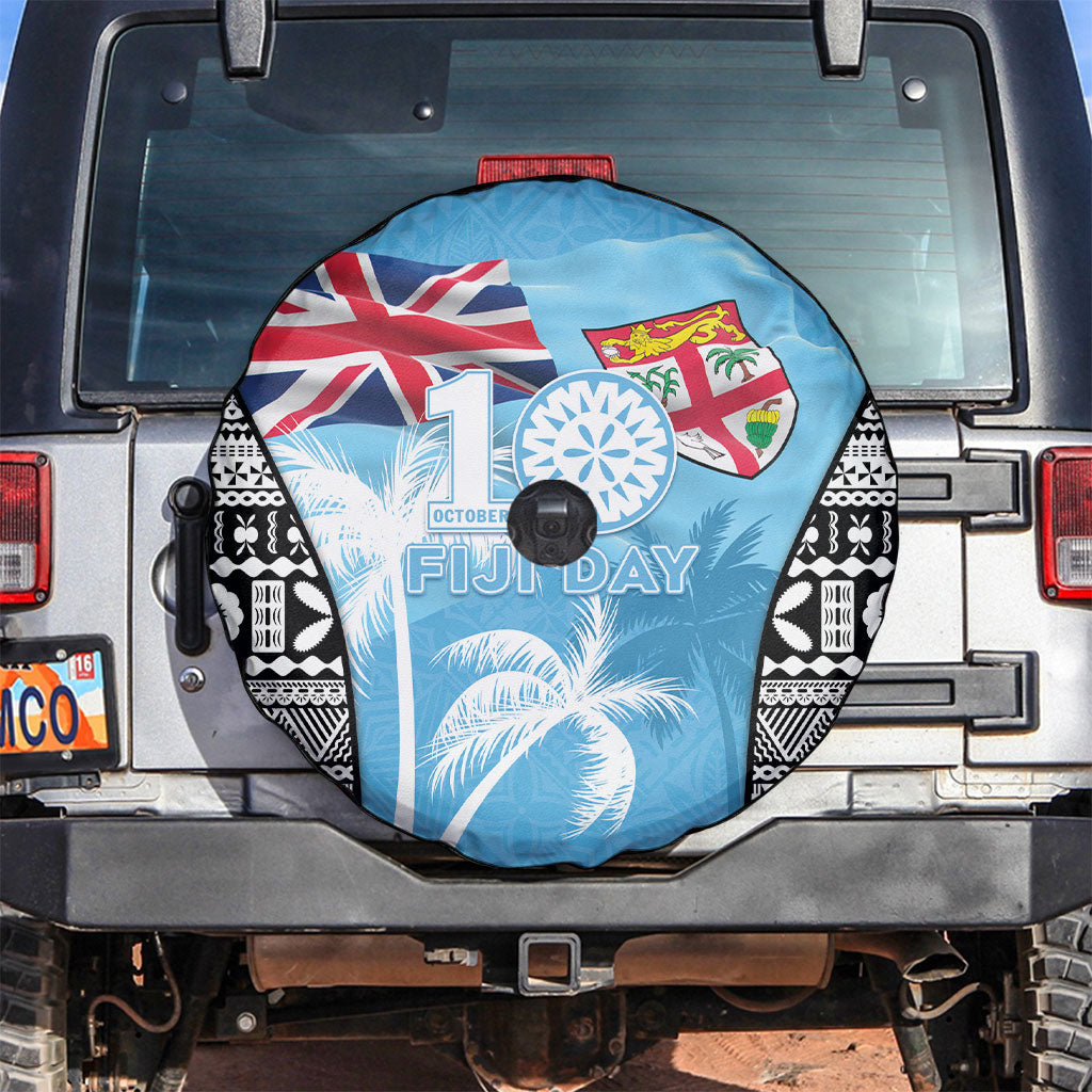 Fiji Day 2026 Spare Tire Cover Masi Tapa Pattern With Palm Tree