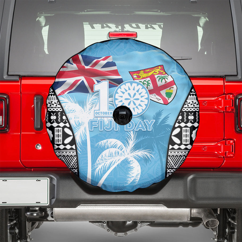 Fiji Day 2026 Spare Tire Cover Masi Tapa Pattern With Palm Tree