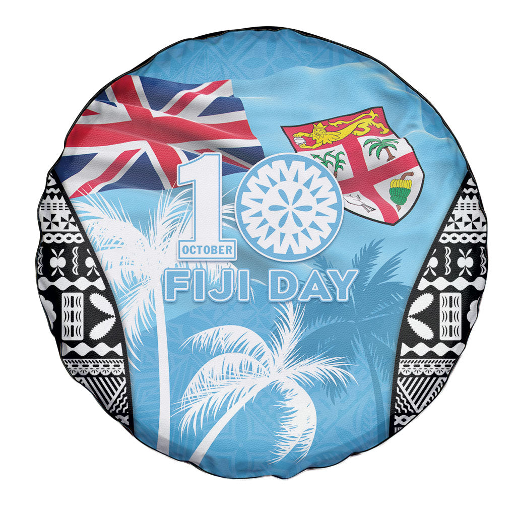 Fiji Day 2026 Spare Tire Cover Masi Tapa Pattern With Palm Tree