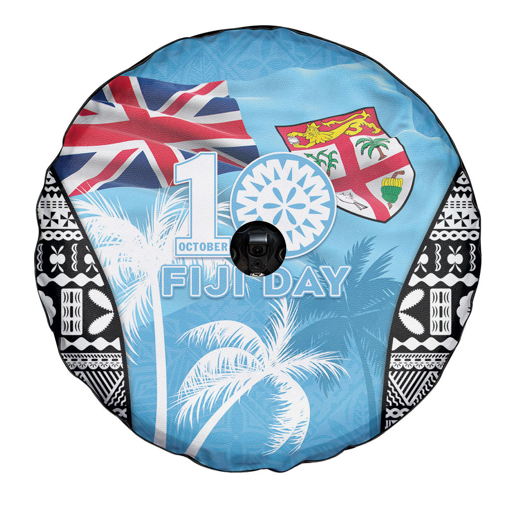 Fiji Day 2026 Spare Tire Cover Masi Tapa Pattern With Palm Tree