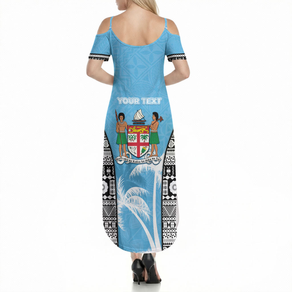 Personalised Fiji Day 2026 Summer Maxi Dress Masi Tapa Pattern With Palm Tree