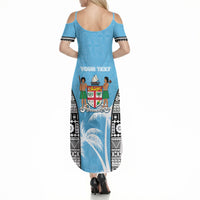 Personalised Fiji Day 2026 Summer Maxi Dress Masi Tapa Pattern With Palm Tree