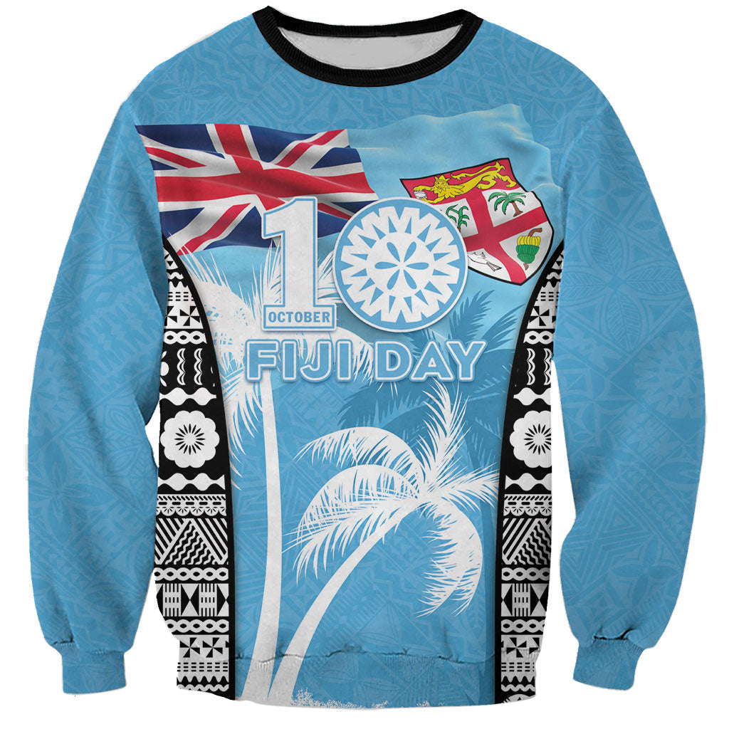 Personalised Fiji Day 2026 Sweatshirt Masi Tapa Pattern With Palm Tree