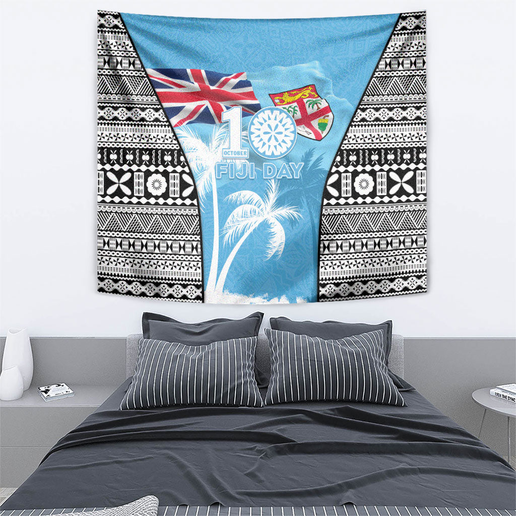 Fiji Day 2026 Tapestry Masi Tapa Pattern With Palm Tree