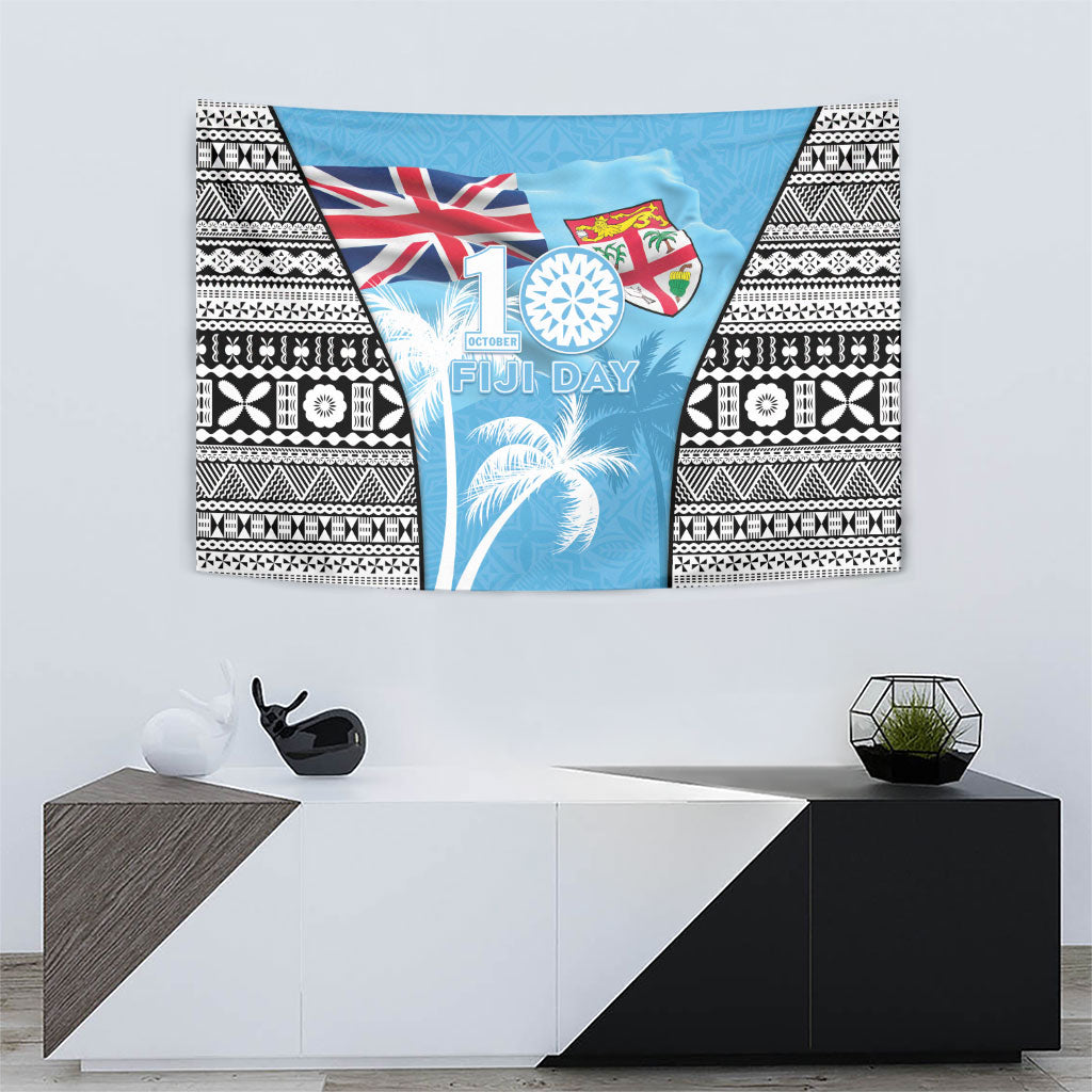 Fiji Day 2026 Tapestry Masi Tapa Pattern With Palm Tree
