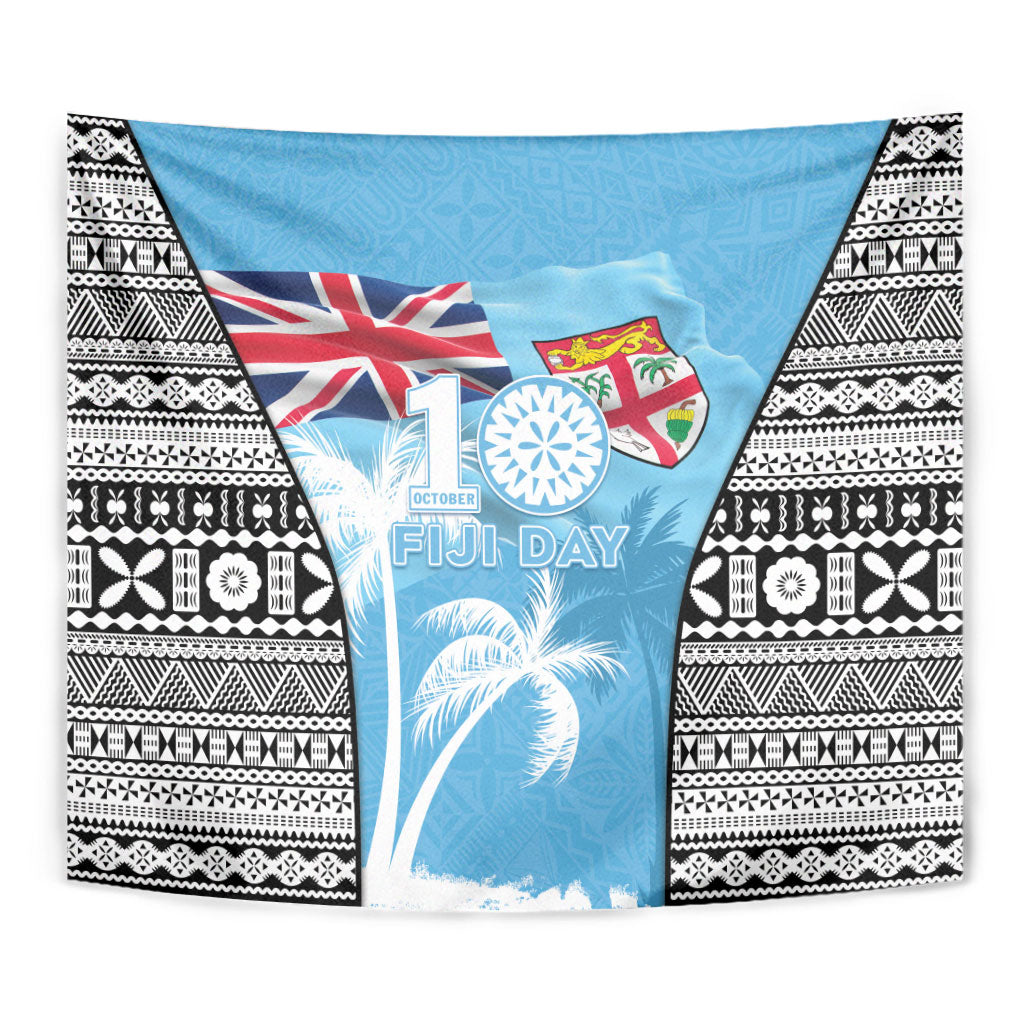 Fiji Day 2026 Tapestry Masi Tapa Pattern With Palm Tree