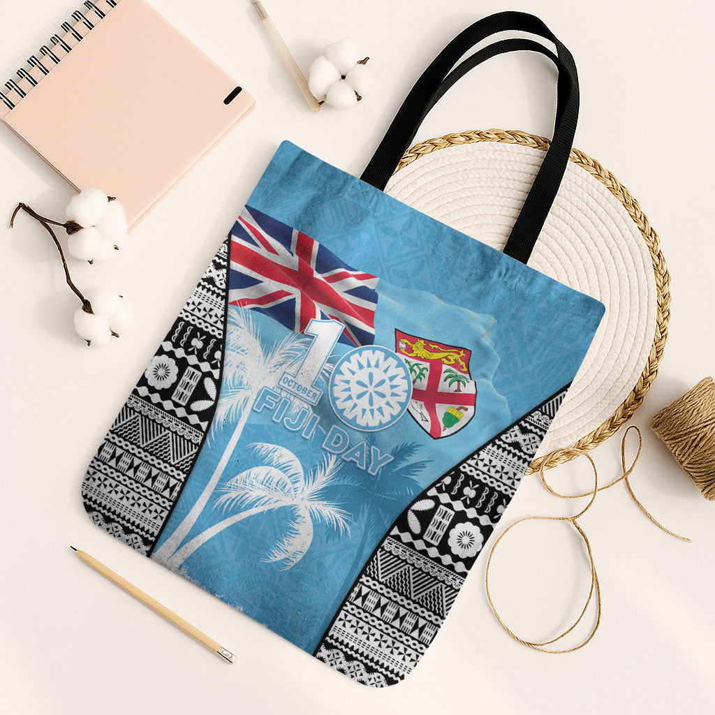 Fiji Day 2026 Tote Bag Masi Tapa Pattern With Palm Tree