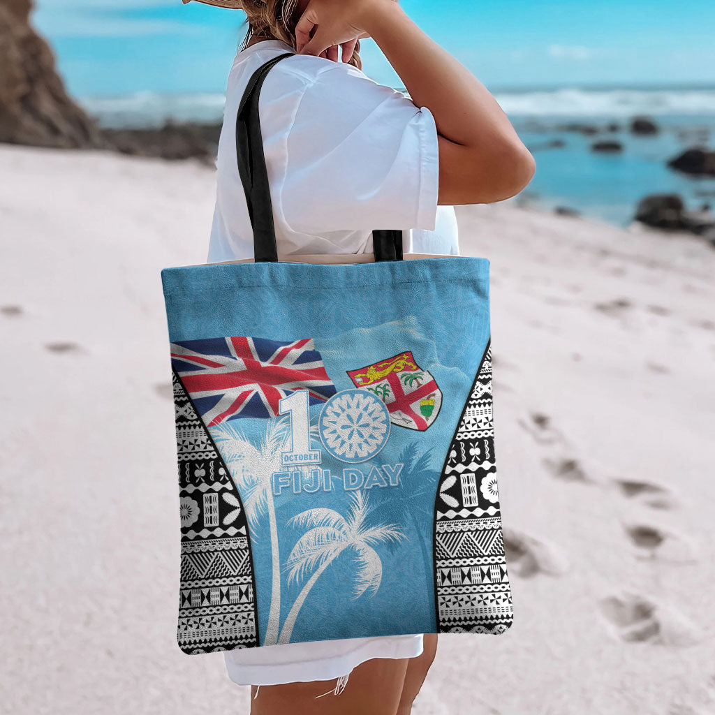 Fiji Day 2026 Tote Bag Masi Tapa Pattern With Palm Tree