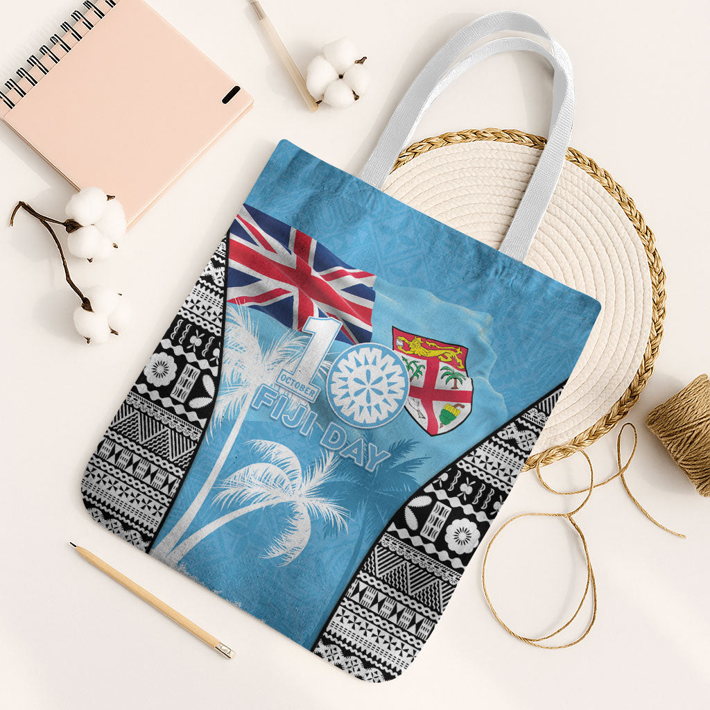 Fiji Day 2026 Tote Bag Masi Tapa Pattern With Palm Tree