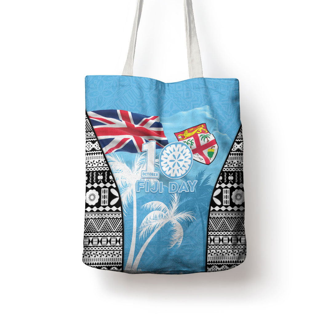Fiji Day 2026 Tote Bag Masi Tapa Pattern With Palm Tree
