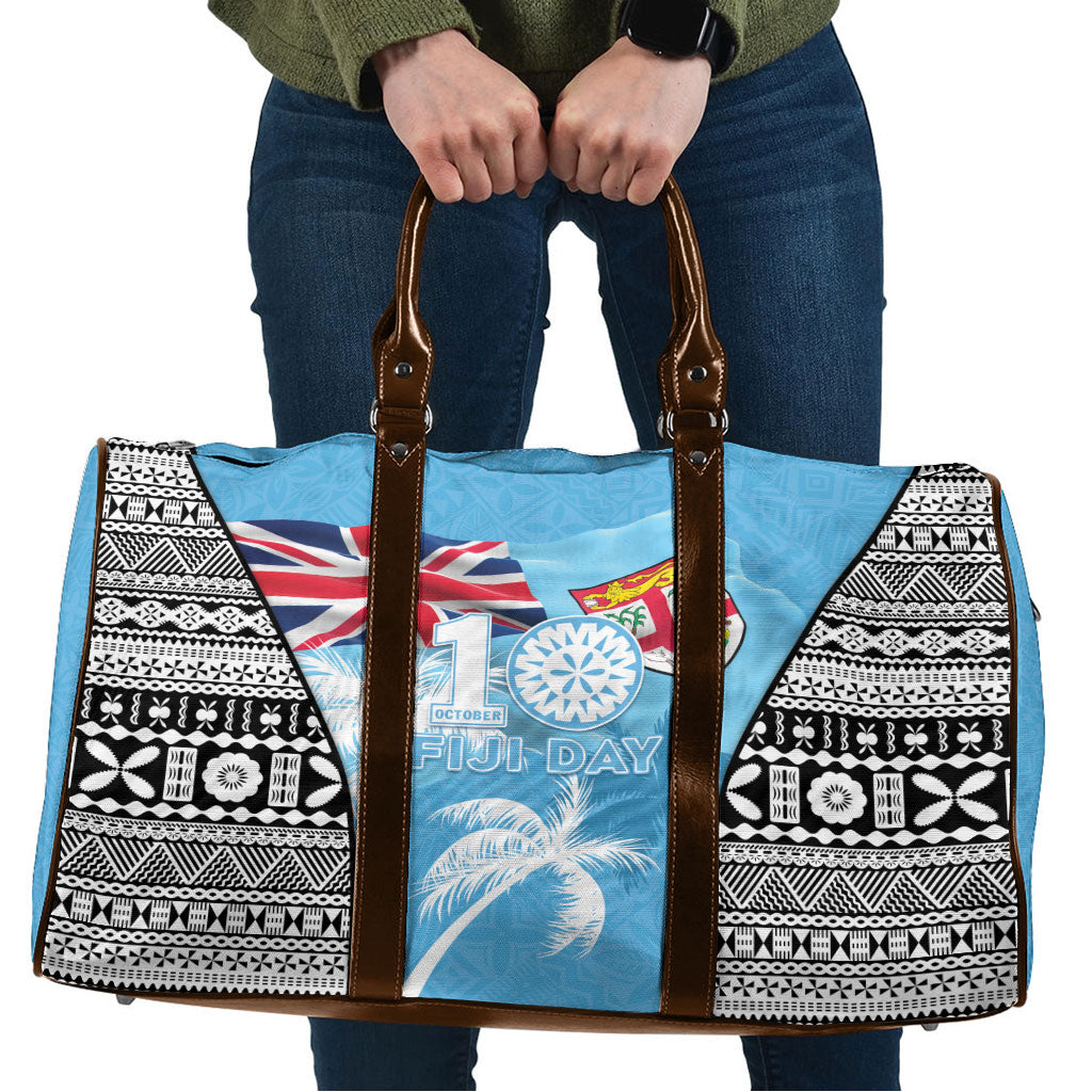 Fiji Day 2026 Travel Bag Masi Tapa Pattern With Palm Tree