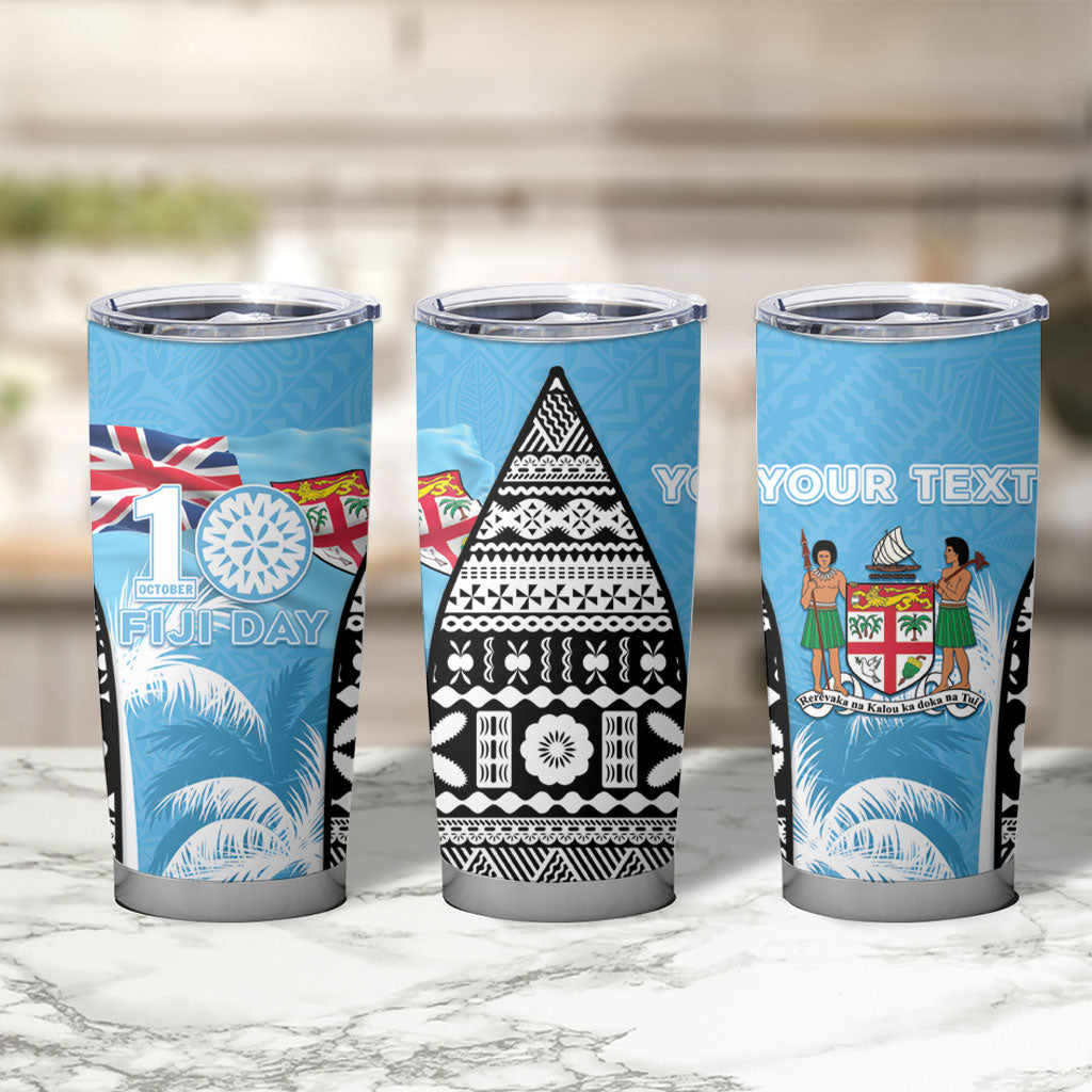 Personalised Fiji Day 2026 Tumbler Cup Masi Tapa Pattern With Palm Tree
