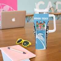 Personalised Fiji Day 2026 Tumbler With Handle Masi Tapa Pattern With Palm Tree