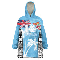 Personalised Fiji Day 2026 Wearable Blanket Hoodie Masi Tapa Pattern With Palm Tree