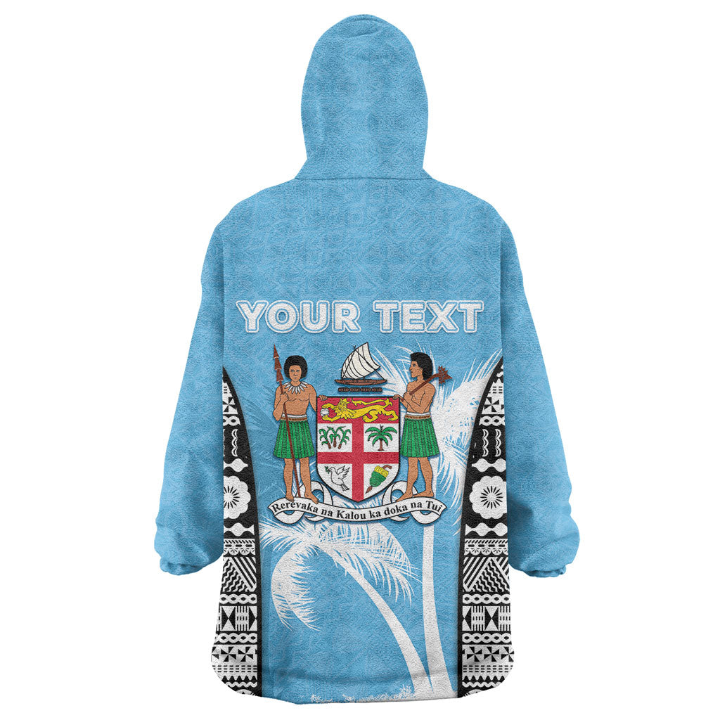 Personalised Fiji Day 2026 Wearable Blanket Hoodie Masi Tapa Pattern With Palm Tree