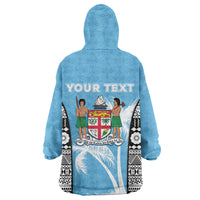 Personalised Fiji Day 2026 Wearable Blanket Hoodie Masi Tapa Pattern With Palm Tree