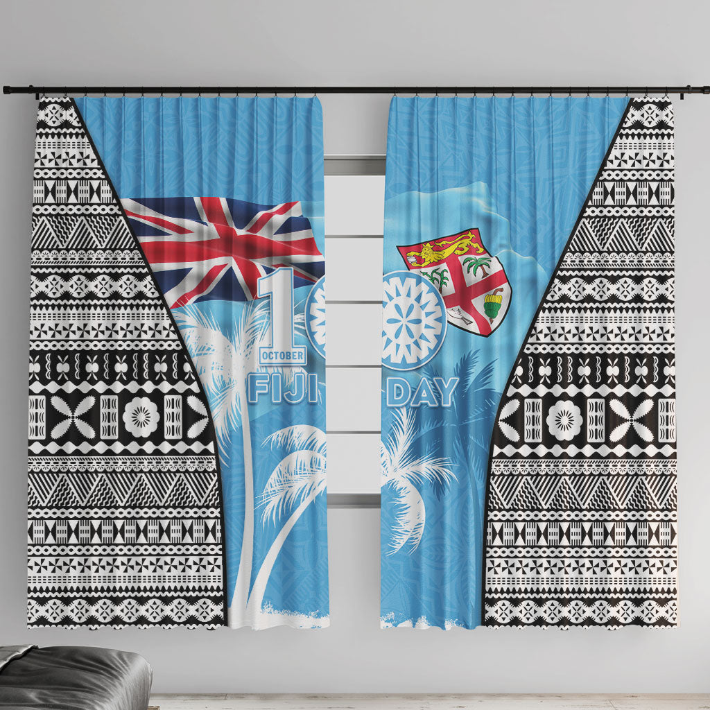 Fiji Day 2026 Window Curtain Masi Tapa Pattern With Palm Tree