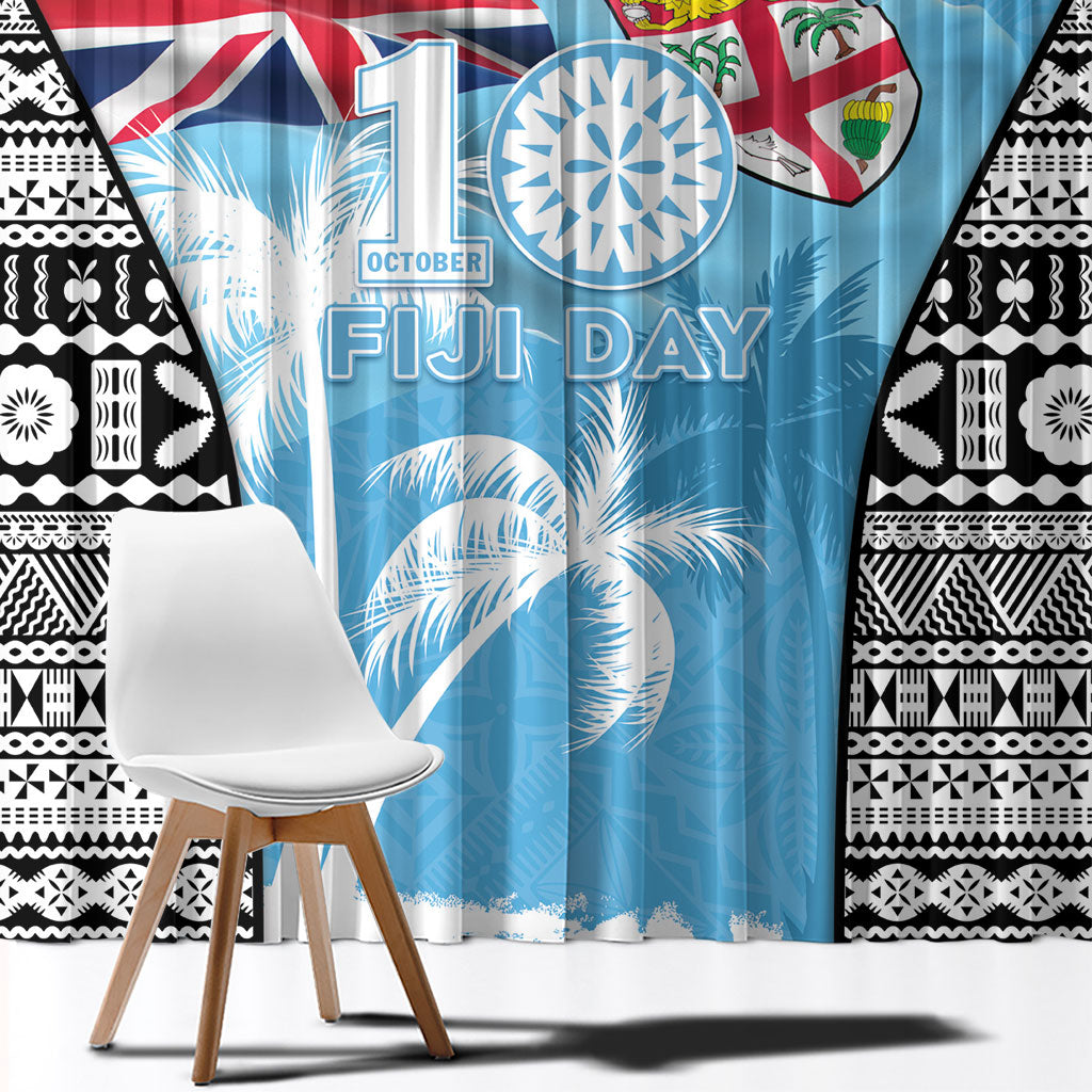 Fiji Day 2026 Window Curtain Masi Tapa Pattern With Palm Tree