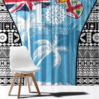 Fiji Day 2026 Window Curtain Masi Tapa Pattern With Palm Tree