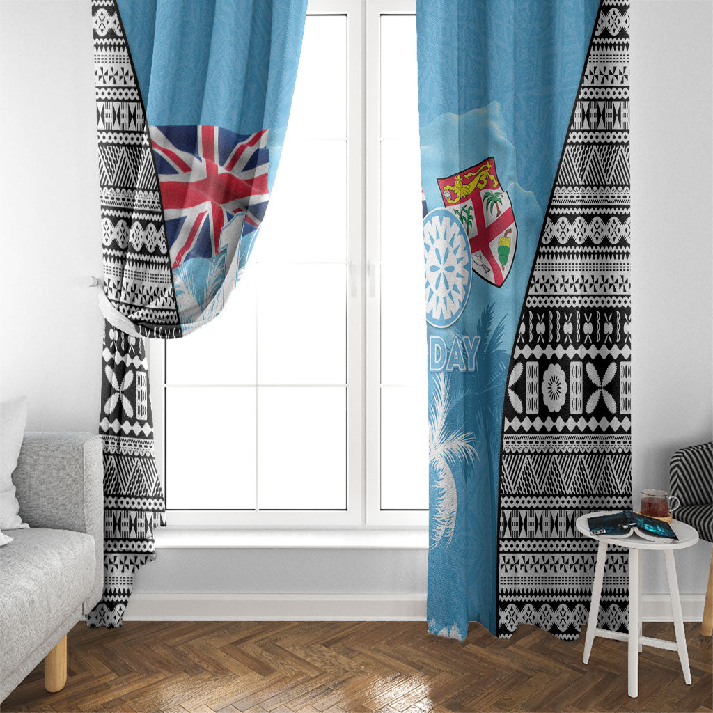 Fiji Day 2026 Window Curtain Masi Tapa Pattern With Palm Tree