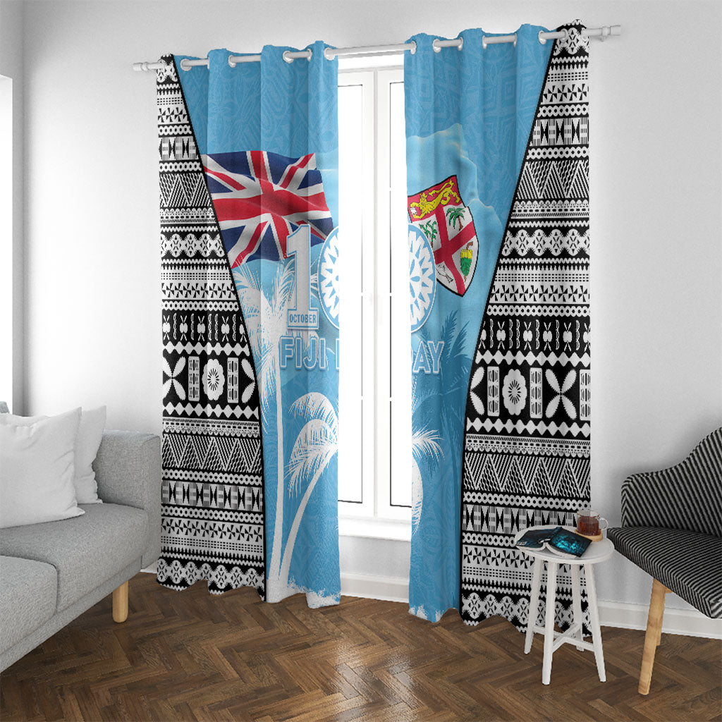 Fiji Day 2026 Window Curtain Masi Tapa Pattern With Palm Tree