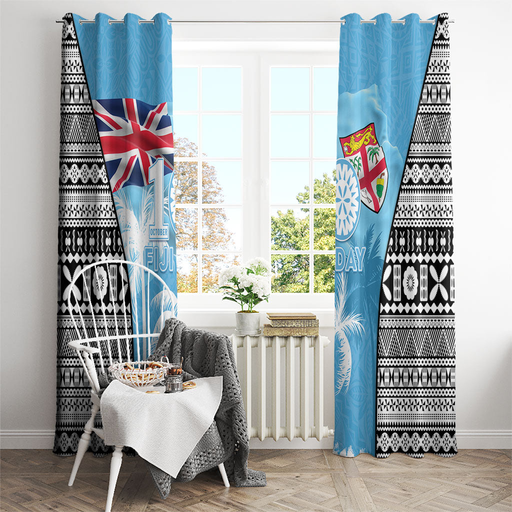Fiji Day 2026 Window Curtain Masi Tapa Pattern With Palm Tree